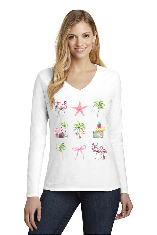 Flamingo Christmas LS Vneck