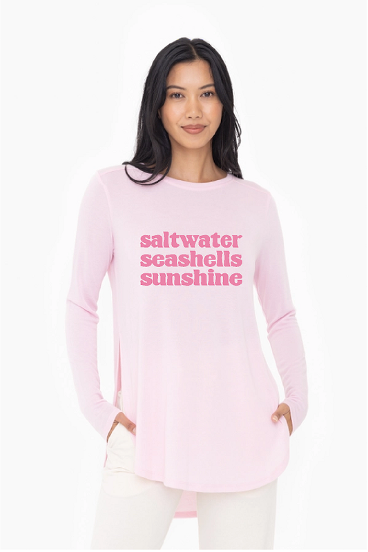 Saltwater Seashells Sunshine Mono B Long Sleeve Tunic - Pink