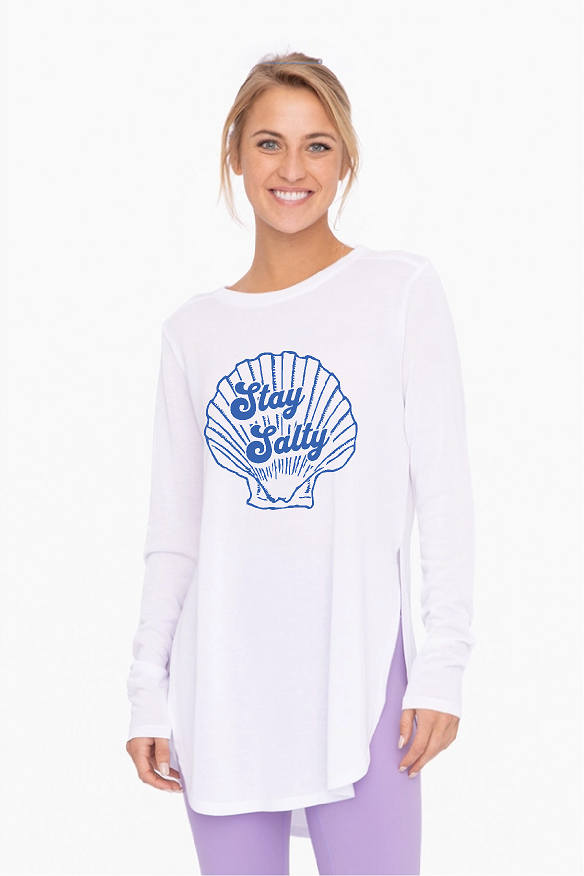 Stay Salty Mono B Long Sleeve Tunic - White